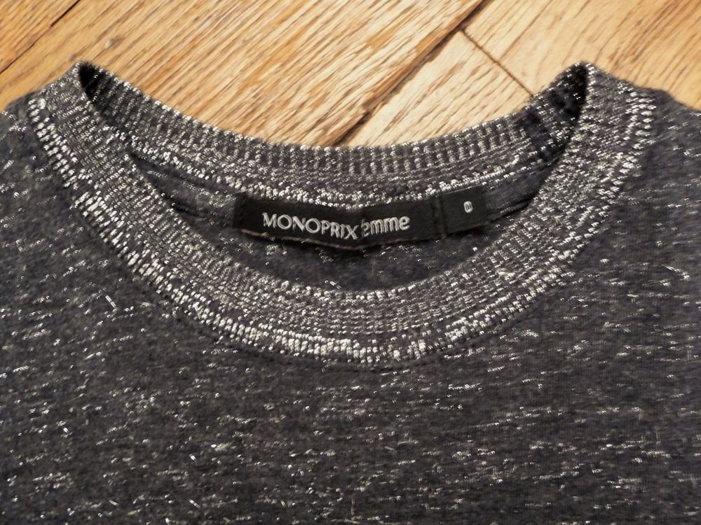 Top/ Tee Shirt Gris avec Fils Argent&eacute;- Taille 0- Monoprix Vêtements