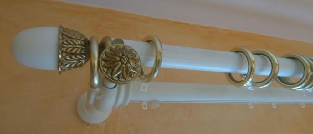 Ensemble tringles &agrave; rideaux, bois et laiton massif D�coration