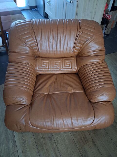 deux tr�s beaux fauteuils en cuir marron 200 Le Mans (72)