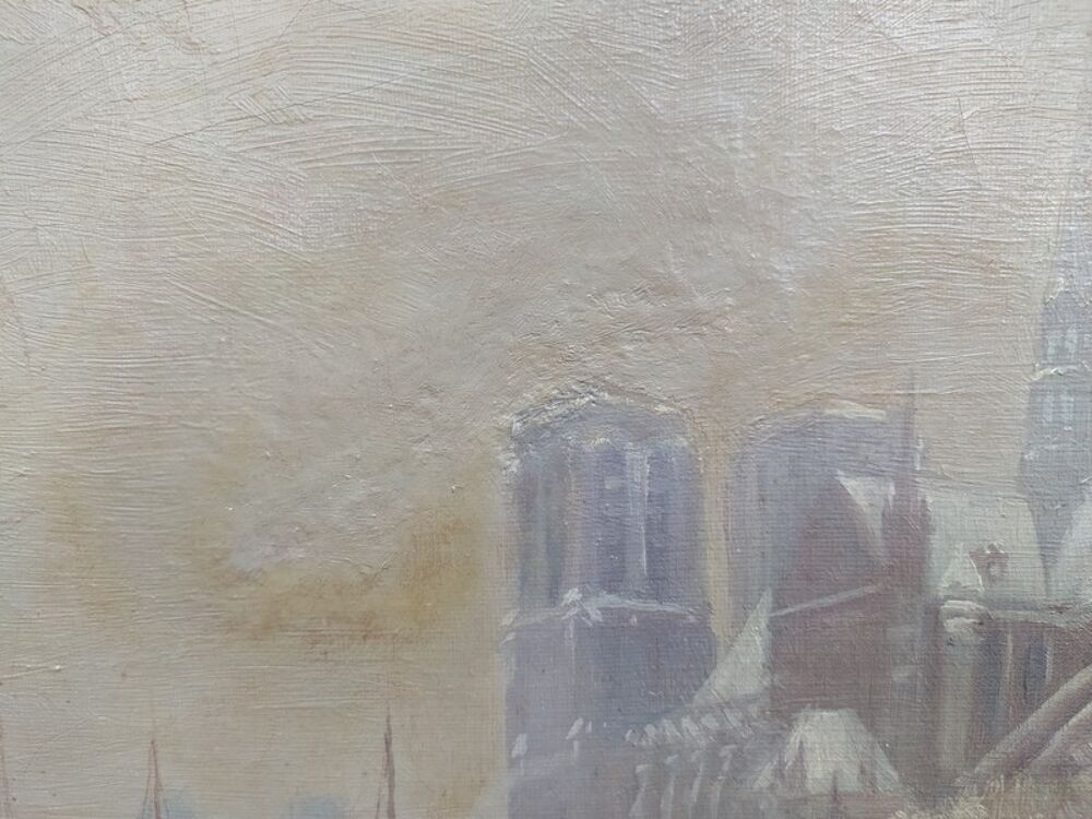 Ancien Tableau Paris Notre Dame Hiver 1910 Sign&eacute; J. Eudes 