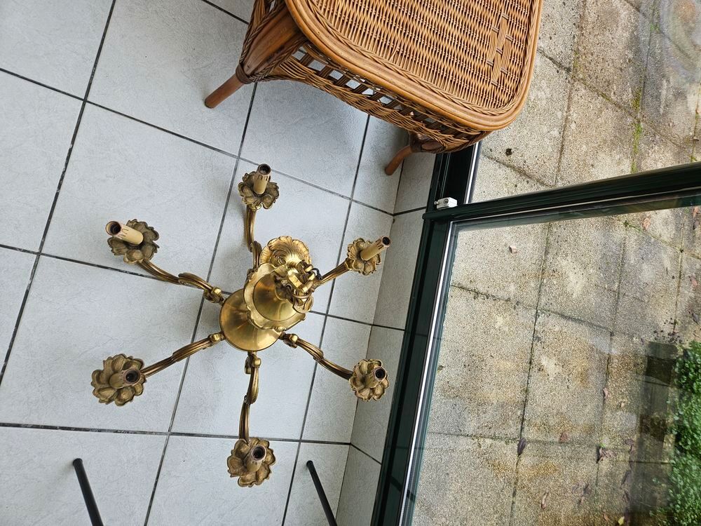 LUSTRE BRONZE VERITABLE 6 BRANCHES STYLE LOUIS XV Décoration