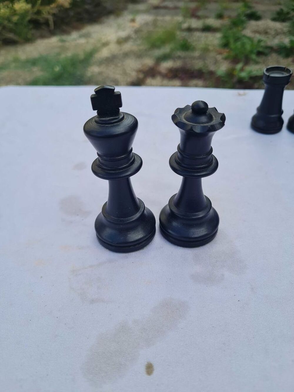 Jeu d'&eacute;checs vintage Staunton Fran&ccedil;ais en buis massif €" Taille 4 €" Plomb&eacute; / Feutr&eacute; 