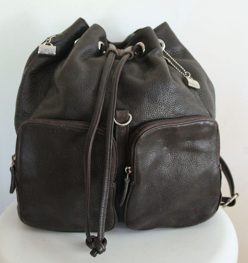 Sac &agrave; dos cuir chocolat LA BAGAGERIE Maroquinerie
