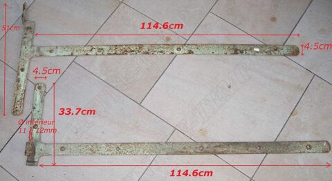 ANCIENNE PAIRE DE PENTURE FER FORGE PORTE XIX me 49 Sergines (89)