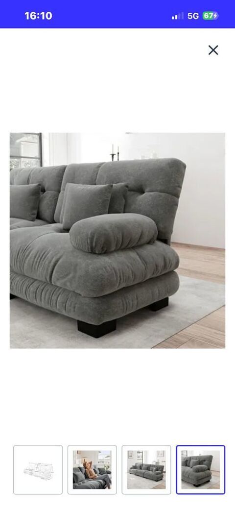 Canap� 3 places moderne en chenille, avec assise profonde et 3 coussins 420 Versailles (78)