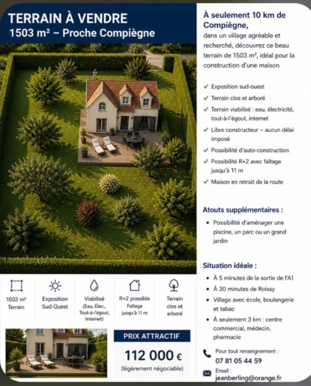 Vente Terrain TERRAIN 1503 M2 PROCHE DE COMPIEGNE Canly