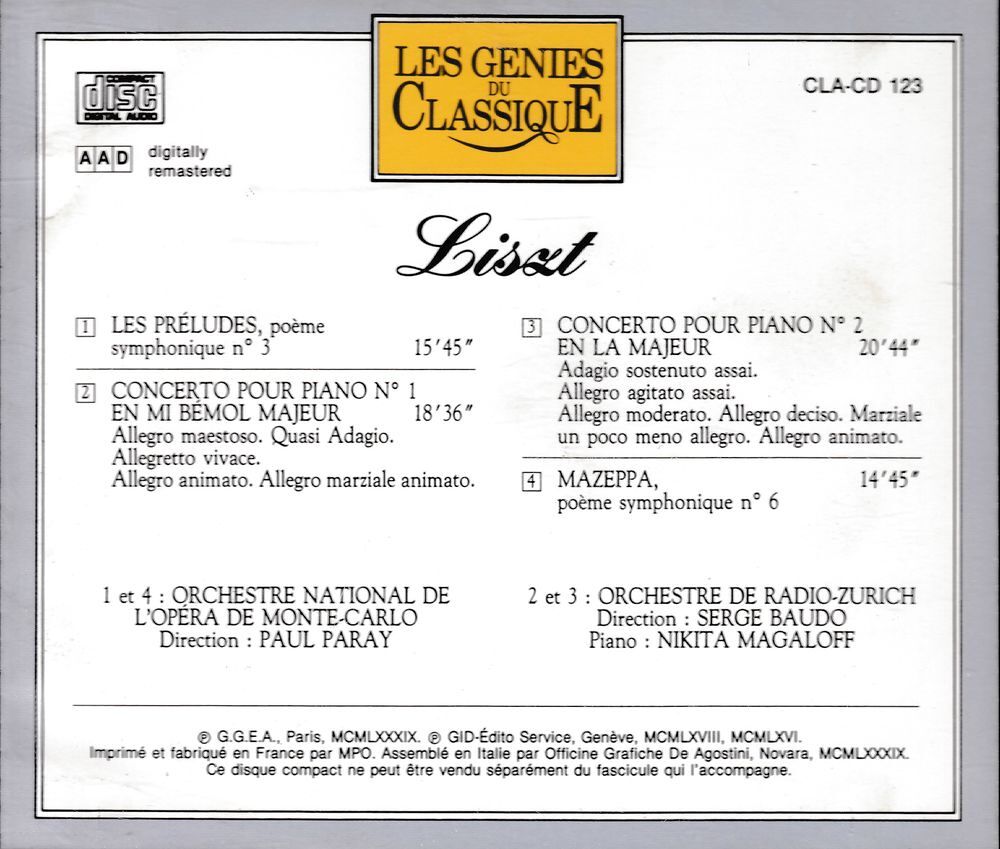 CD Liszt Les Pr&eacute;ludes, Concerto Pour Piano N&deg;1 &amp; N&deg;2 Mazeppa CD et vinyles