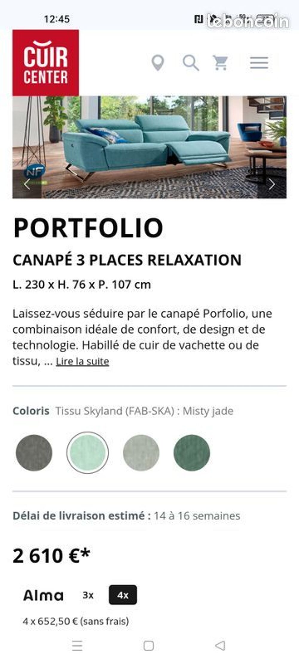Deux canap&eacute;s cuir center neuf, achet&eacute; en septembre Meubles