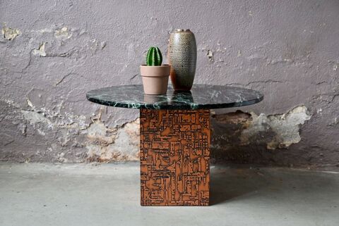 Table basse au design brutaliste en en marbre et cuivre 420 Wintzenheim (68)