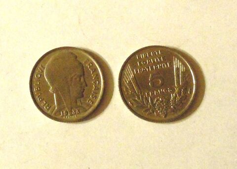 Pièces de monnaie 5 francs Bazor 1933 Pessac (33)