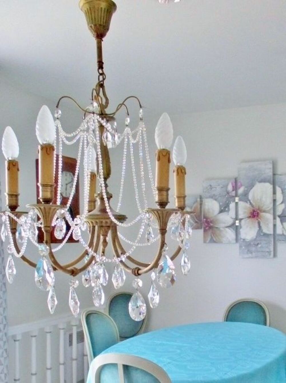 Lustres en bronze 5 et 3 brancVends 2 Lusthes avec pampilles Décoration
