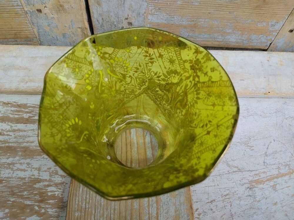 Tulipe Lampe &agrave; P&eacute;trole Verre &Eacute;maill&eacute; Vert et Blanc Décoration
