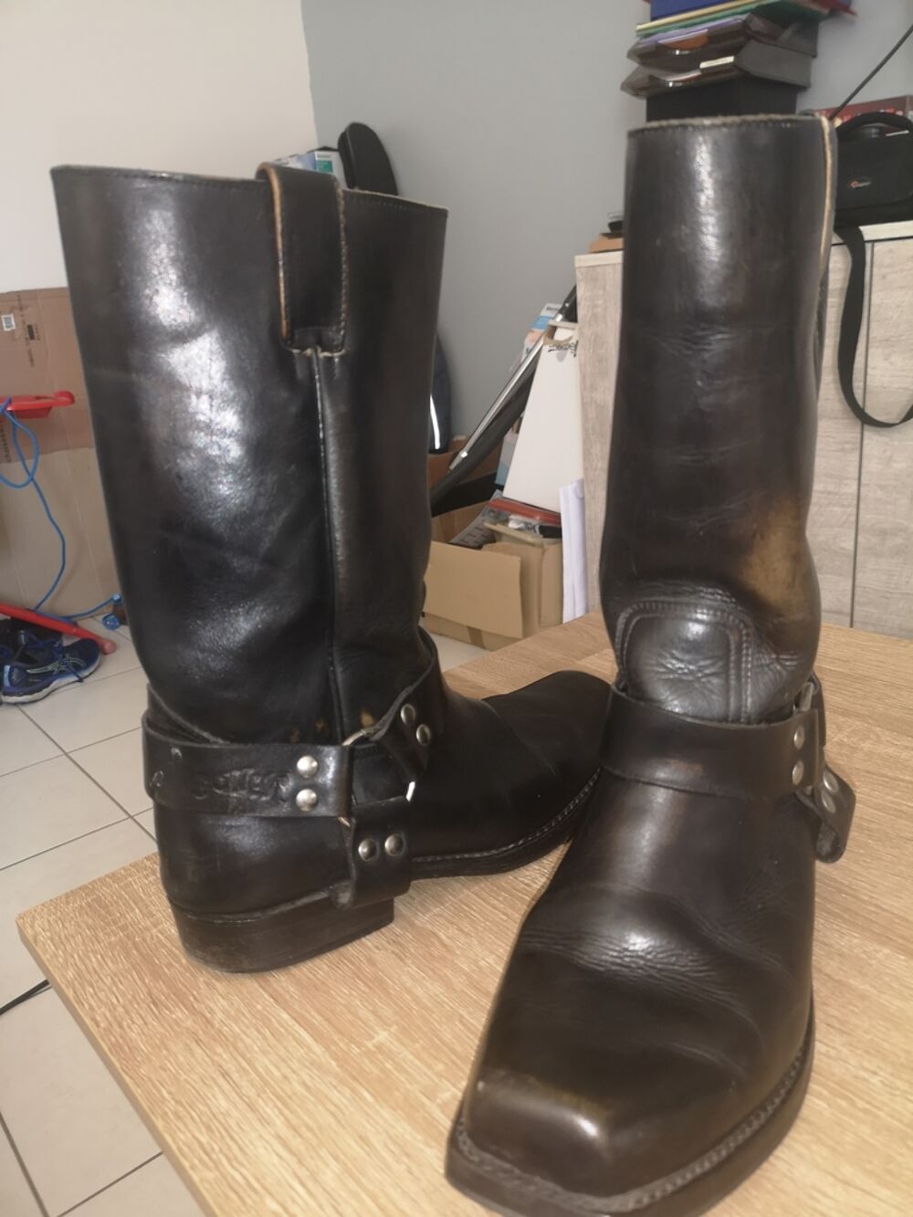 Bottes Motard en Cuir Noir Homme Chaussures