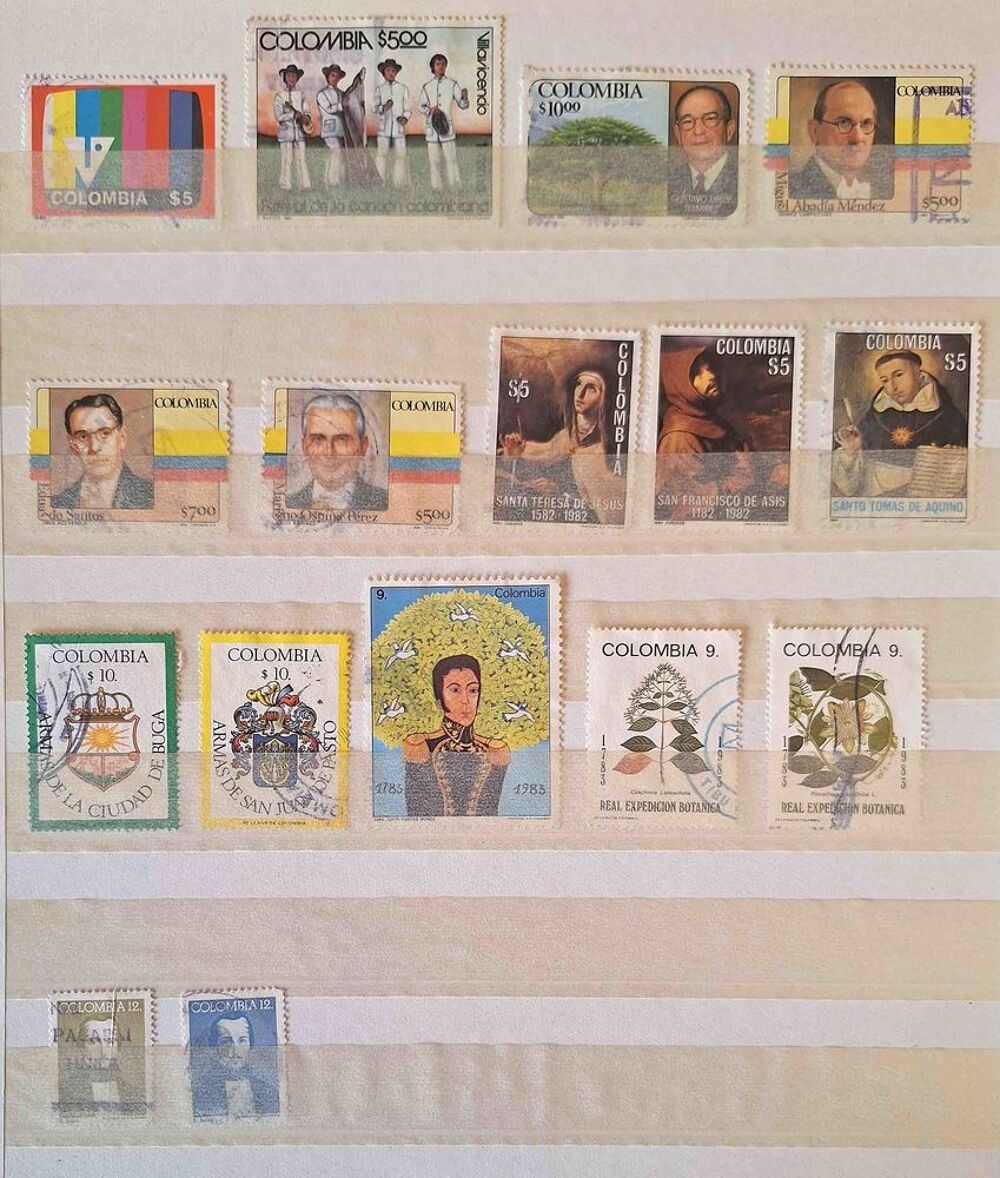 S&eacute;rie de timbres de collection de Colombie 