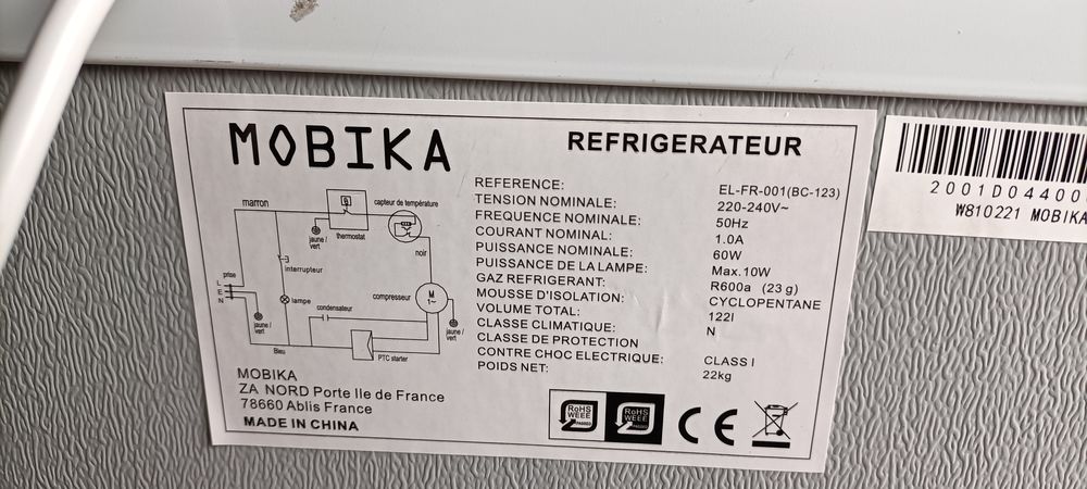 R&eacute;frig&eacute;rateur/freezer MOBIKA Electroménager