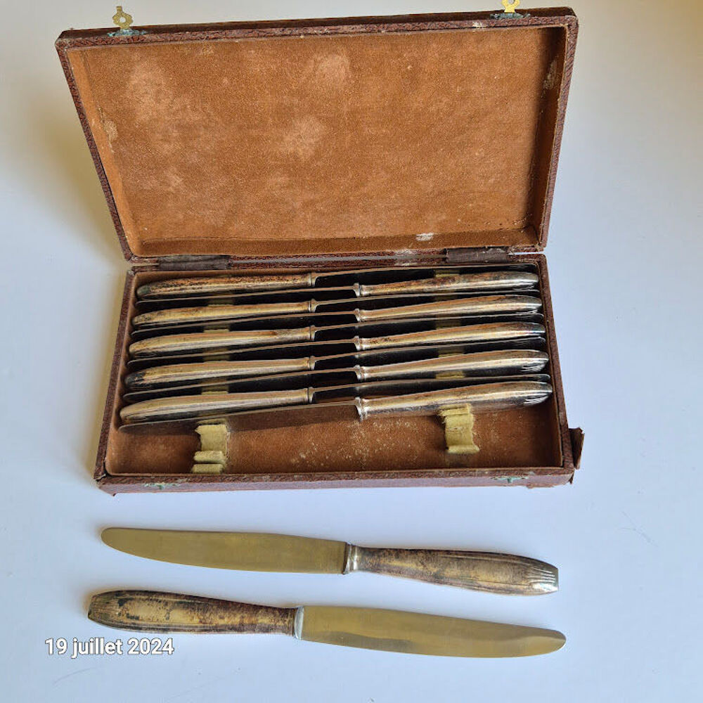 Coffret de 12 couteaux en m&eacute;tal argent&eacute; Décoration