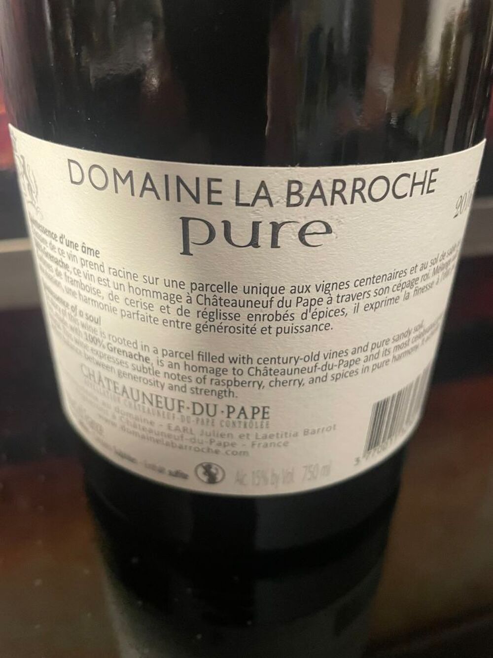 1 Bt CH&Acirc;TEAUNEUF-DU-PAPE, Pure 1016 99pk Dom la Barroche Cuisine