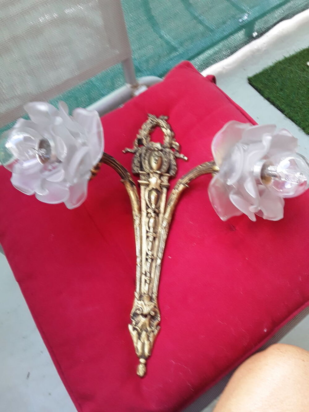 2 appliques en pate de verre et bronze ART DECO Décoration