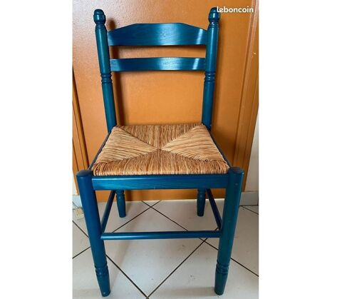 1 chaise paysanne bois de htre vernis bleu et assise paille 1 Montpellier (34)