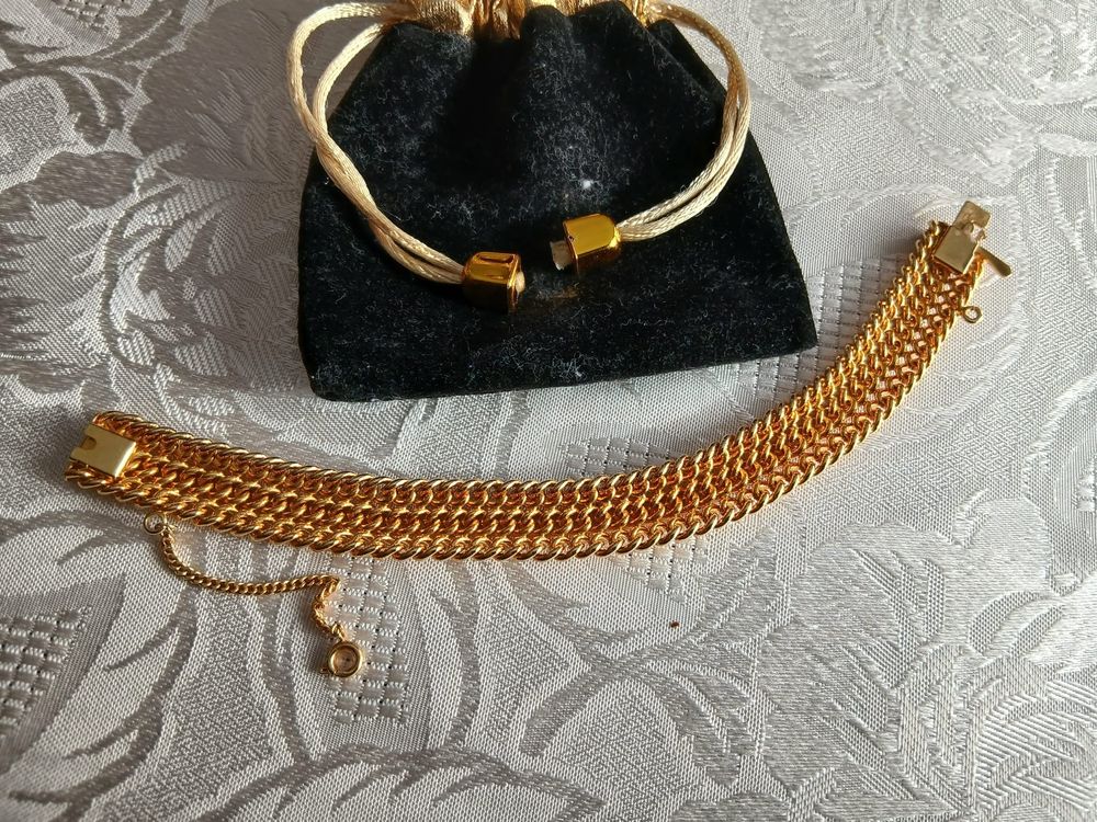  Bracelet mailles gourmette tress&eacute; dor&eacute; or fin brillant Bijoux et montres