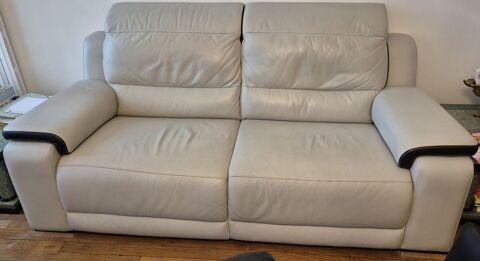 Canap en Cuir Gris Clair et Noir ( Origine Italie ) 600 Paris 15 (75)