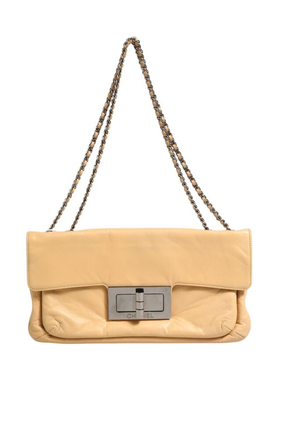 Sac &agrave; rabat g&eacute;ant Mademoiselle en cuir d'agneau beige B+ Maroquinerie