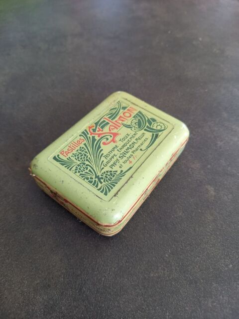 Boite métal ancienne Pastilles Salmon Asthme Toux Grippe Enr 5 Boisset-et-Gaujac (30)