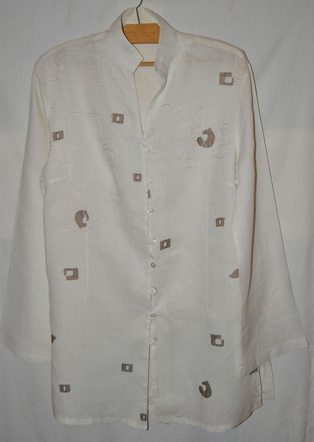 Chemisier liquette blanc, col mao officier, manches longues Vêtements