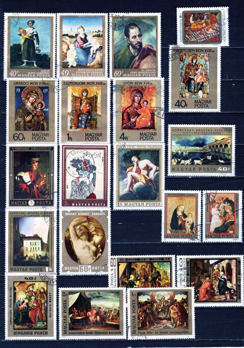 lot de 21 timbres de HONGRIE sur la PEINTURE 1 Les �glisottes-et-Chalaures (33)