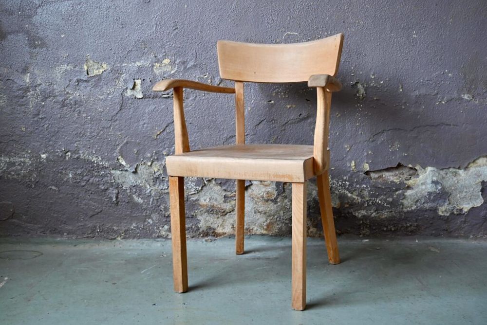 Fauteuil si&egrave;ge de bureau ancien en bois style vintage indus Meubles