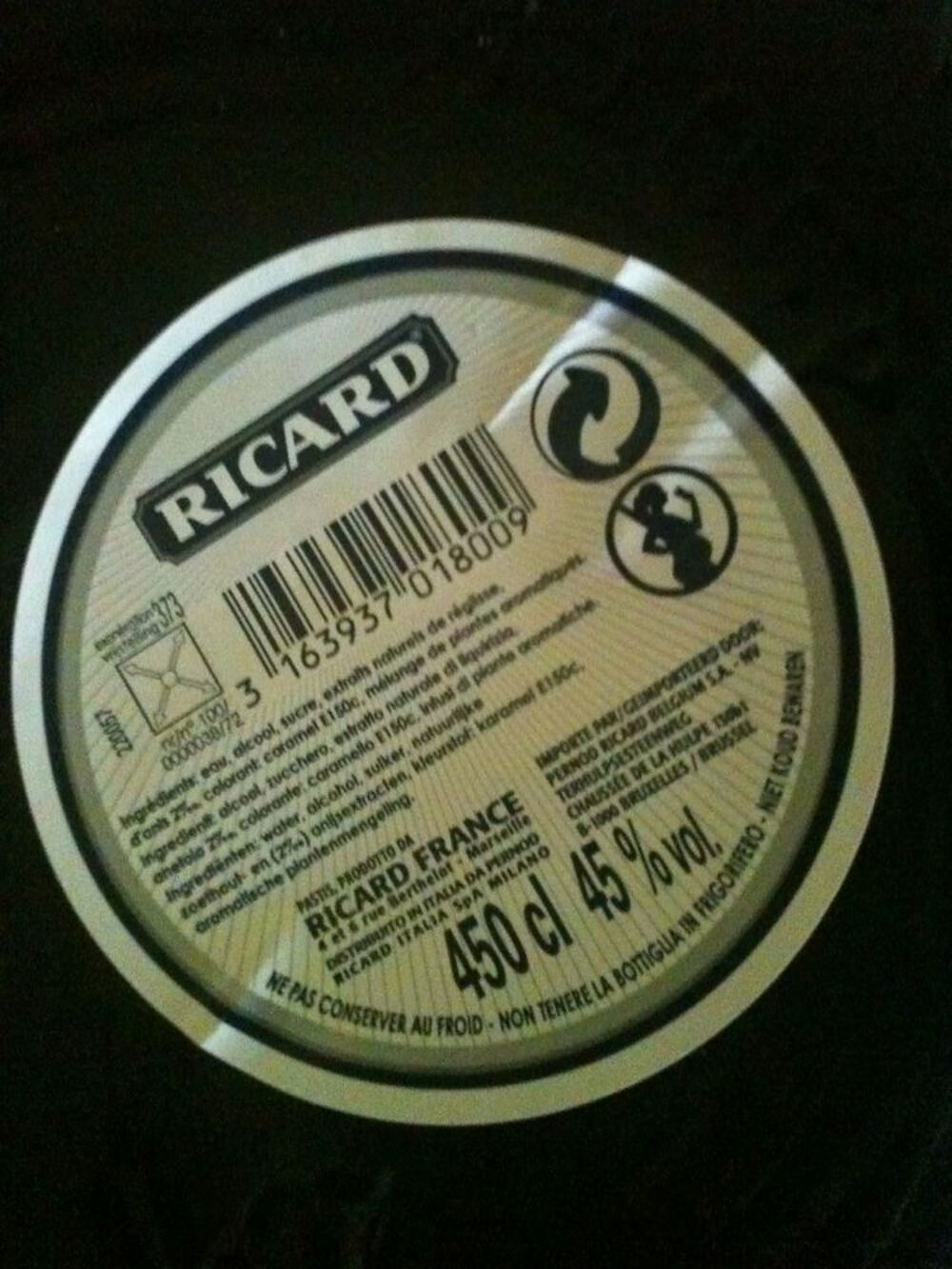 Grande bouteille vide Ricard 4,5 litres - pied de lampe Décoration