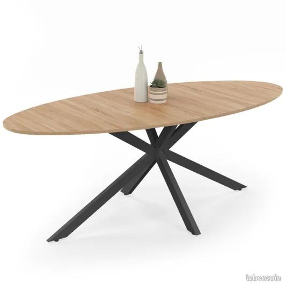 Table &agrave; Manger Ovale Bois et M&eacute;tal Meubles
