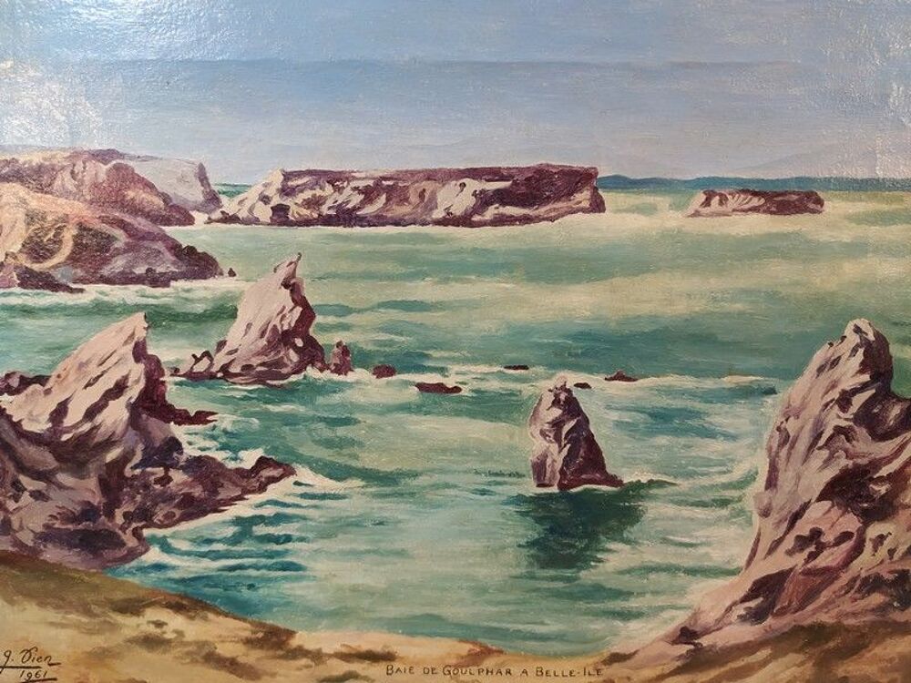 Tableau Marine Baie de Goulphar Belle-Ile-en-Mer Sign&eacute; 1961 Décoration