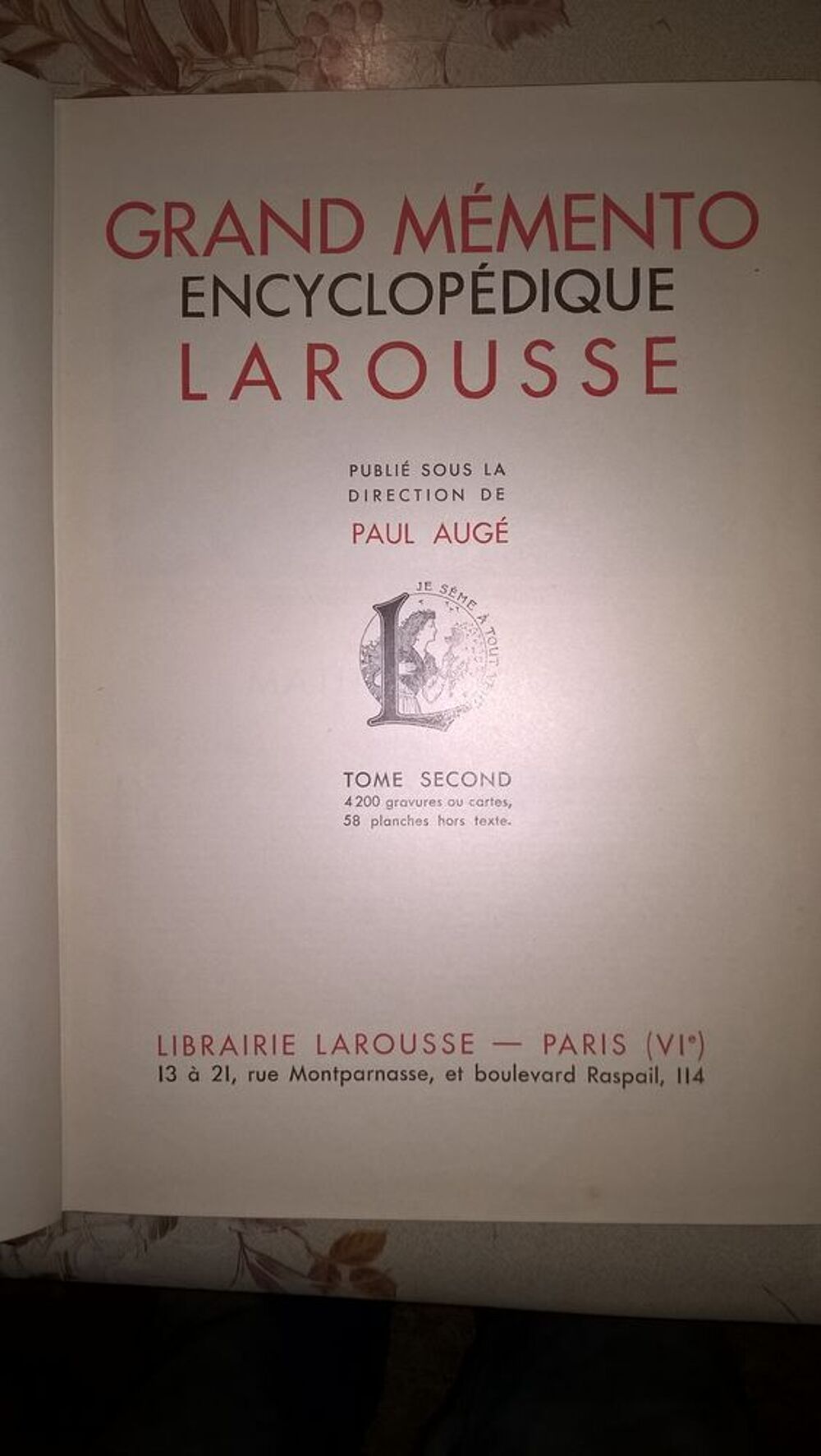GRANDS M&Eacute;MENTOS ENCYCLOP&Eacute;DIQUES LAROUSSE 1936/1937. 