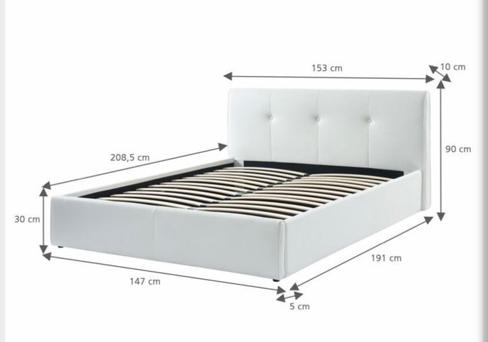 Lit 190 capitonn&eacute; blanc simili Meubles