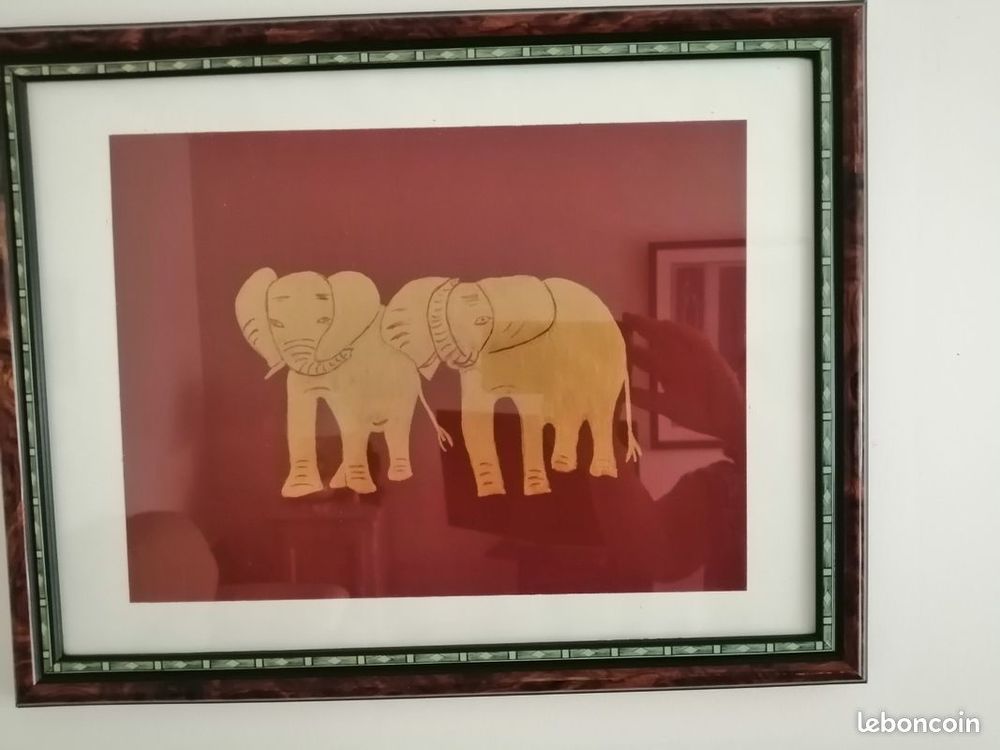 Cadre couple &eacute;l&eacute;phant TBE Décoration