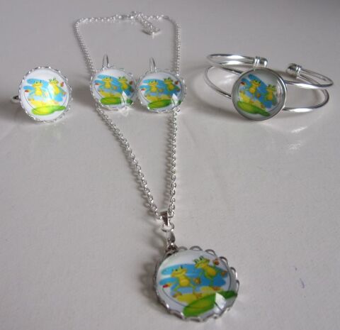 Parure Argente 4 pices cabochon 2cm collection Grenouille3 5 Lennon (29)