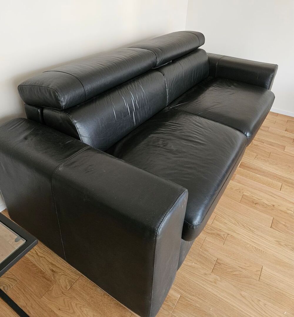 Canap&eacute; convertible en cuir noir Meubles