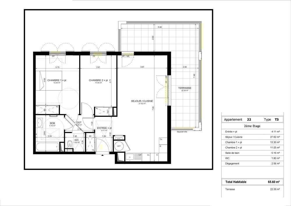 Vente Appartement GRAND 3 pieces  au  DERNIER ETAGE Le cannet