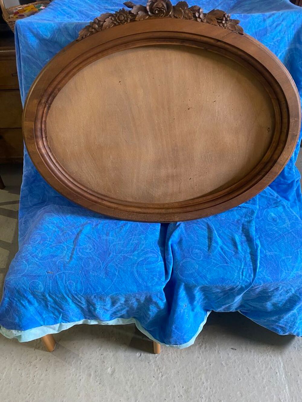 Ancien cadre art deco ovale bois Photos/Video/TV