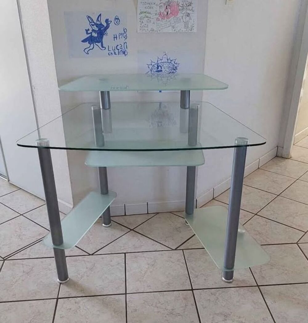 bureau informatique en verre tremp&eacute; Meubles