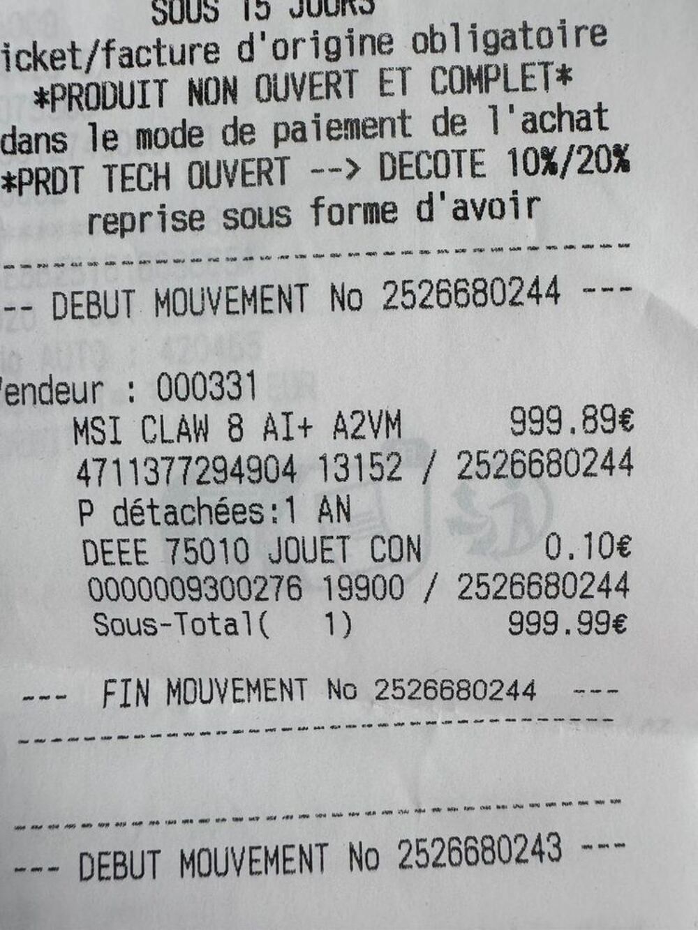 ? MSI Claw AI+ ? &Eacute;tat quasi neuf ? Consoles et jeux vid�os