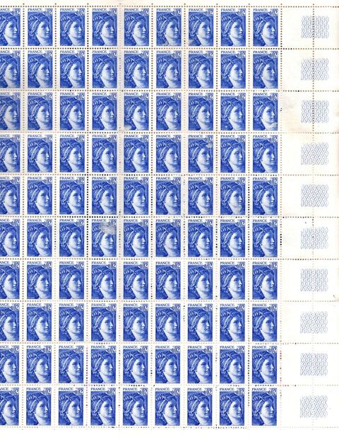 BLOC FEUILLET DE 100 TIMBRES MARIANNE DE 2 CENTIMES DE FRANC 85 Annecy (74)