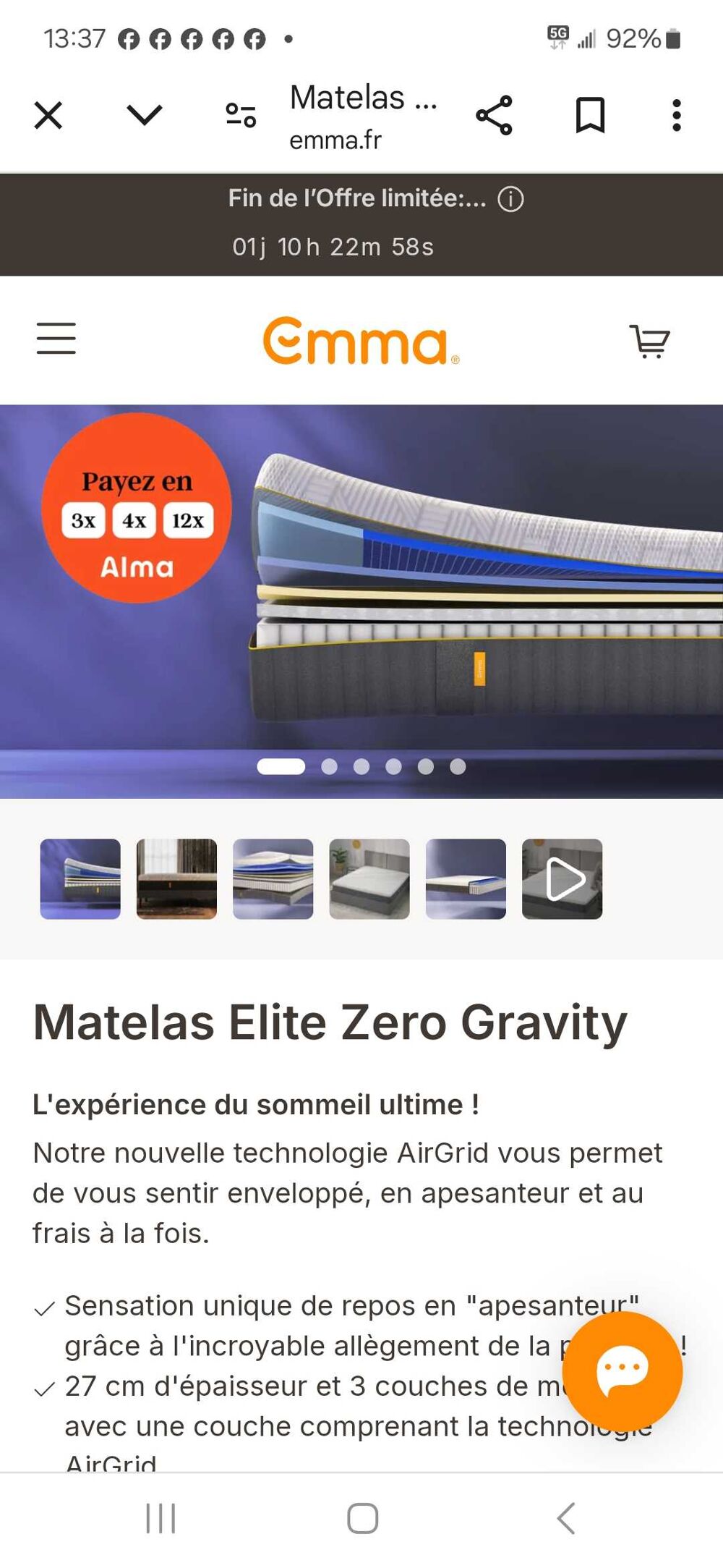 matelas Emma hybride z&eacute;ro gravity Meubles