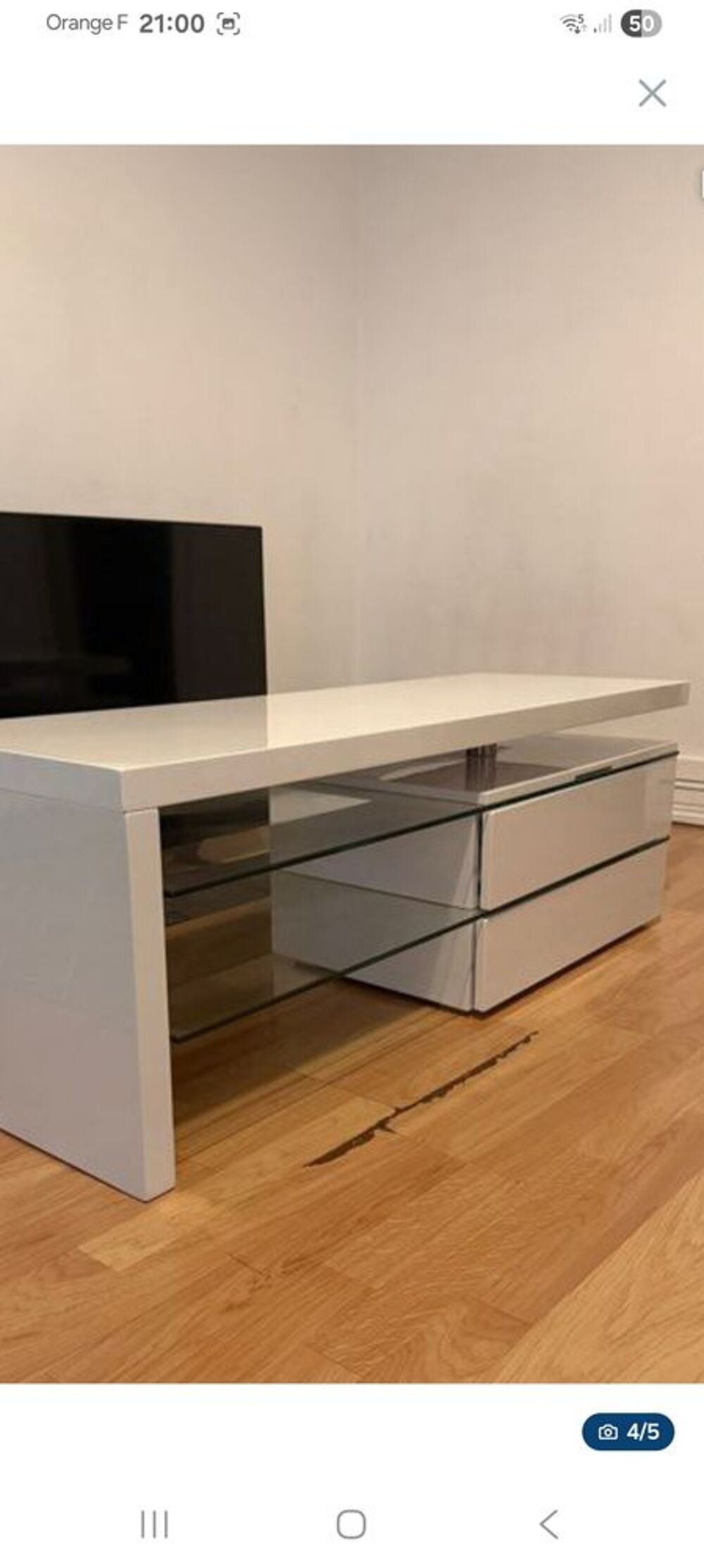 Meuble TV blanc laqu&eacute; 120x42x42cm Meubles
