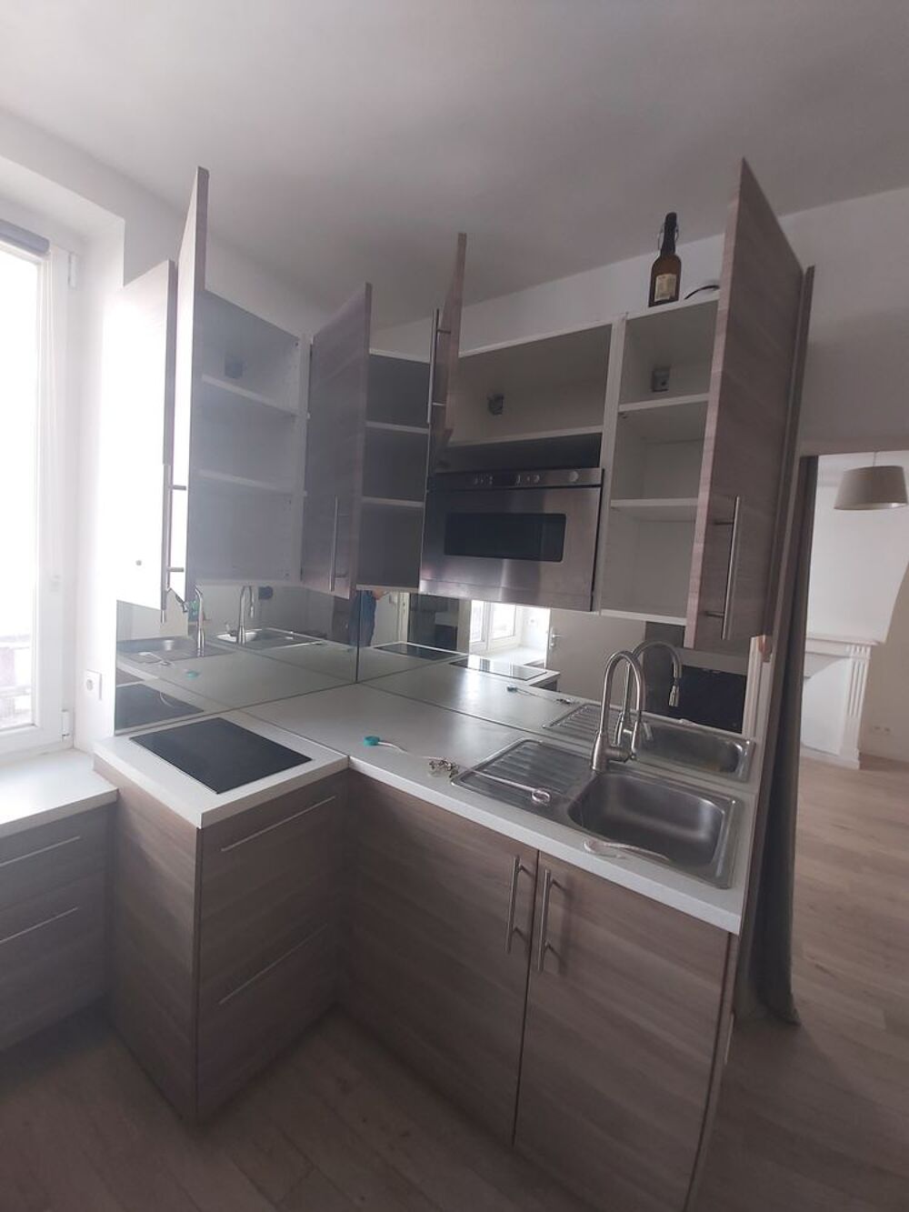 Cuisine d'angle IKEA + Colonne avec r&eacute;frig&eacute;rateur int&eacute;gr&eacute; Cuisine