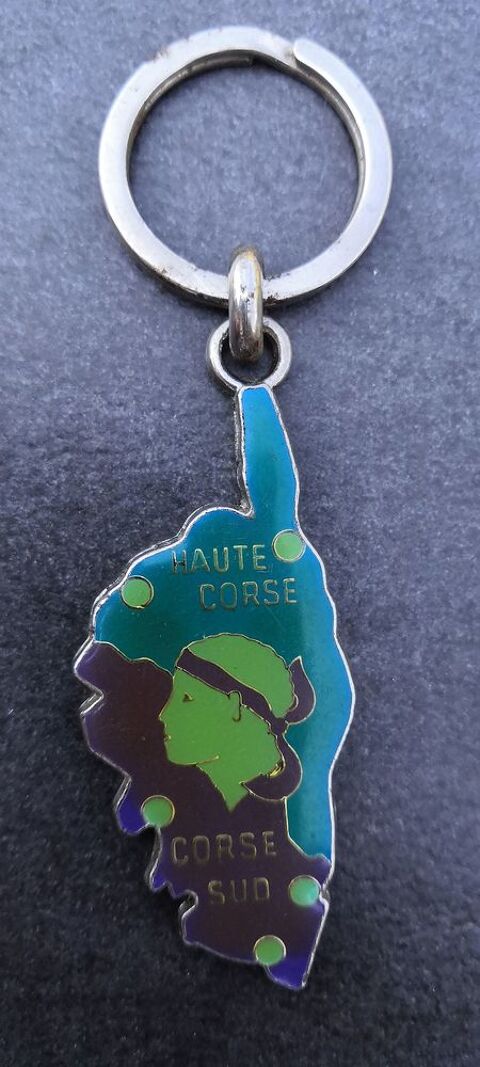 Porte-clé Corse inox et émaillé bleu et vert fluo 25 La Seyne-sur-Mer (83)