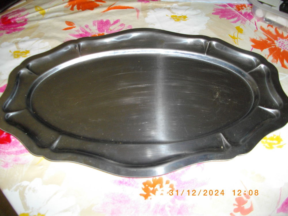 Plat plat ovale en inox - Dimensions : 45 cm X 30 cm Cuisine