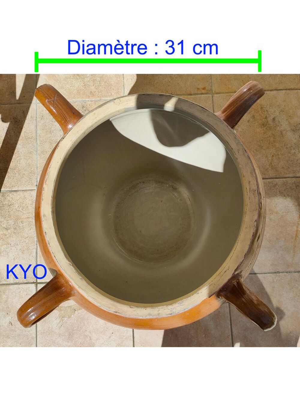 Grand Pot/cache-pot rond marron saloir gr&egrave;s poign&eacute; couvercle Décoration