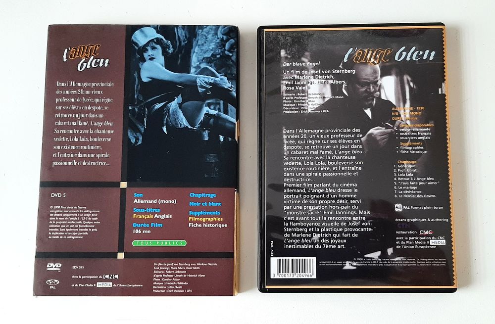 L'ange bleu. J.Von Sternberg. Marl&egrave;ne Dietrich. 1x DVD DVD et blu-ray